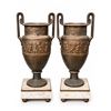 Image 1 : Patinated Bronze Krater Urns on Marble Bases with Figural Relief Decoration