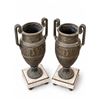 Image 2 : Patinated Bronze Krater Urns on Marble Bases with Figural Relief Decoration