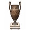 Image 3 : Patinated Bronze Krater Urns on Marble Bases with Figural Relief Decoration