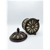 Image 3 : Cast Iron and Pressed Glass Lidded Jar with Diamond Pattern, Footed Base