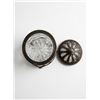 Image 4 : Cast Iron and Pressed Glass Lidded Jar with Diamond Pattern, Footed Base