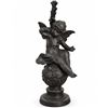 Image 2 : Bronze Figural Candlestick Cherub with Butterfly Wings on Ball Motif Base