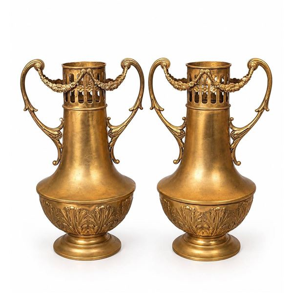 ARGENTOR Vienna Bronze Classical Style Urns with Garlands and Floral Detail