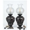 Image 1 : Black Metal Cherub Table Lamps with Frosted Glass Shades and Ornate Bases