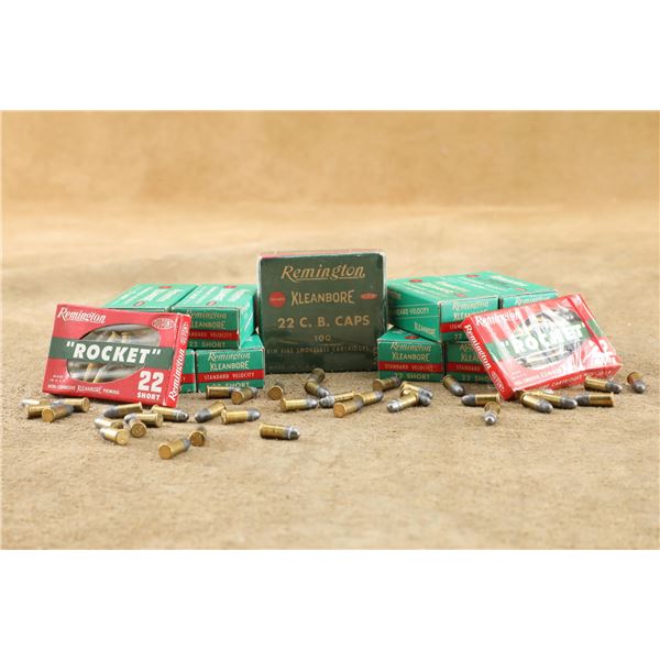 Vintage Remington Ammo .22 Short, C.B. Caps, & Two Chiclet Boxes Of "Rocket" .22 Short