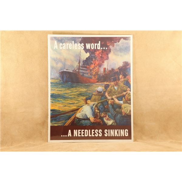 Original 1942 WWII U.S. OWI No. 24 "A careless word… A NEEDLESS SINKING" 22" x 28" Poster