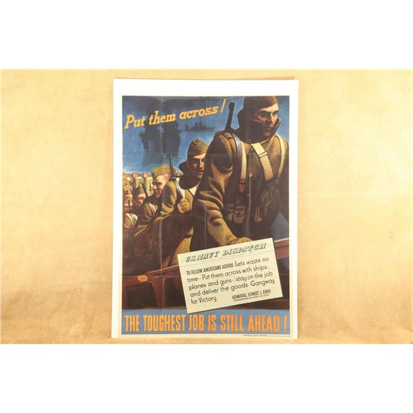 Original 1943 WWII US Navy Ordnance Propaganda Poster "Put them across!" 28.5" X 40" Poster