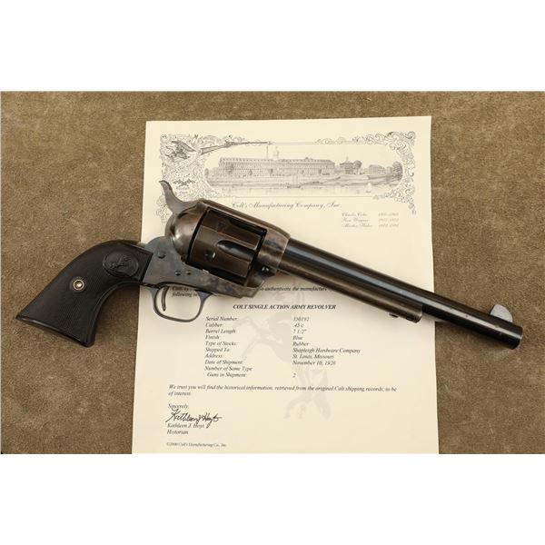 Colt 1st Generation Single Action Army SAA Blue CCH 7.5" .45 LC Revolver, Letter, 1926 C&R