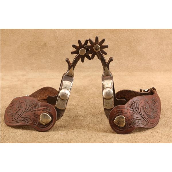 Crockett Cowboy Spurs Hand Tooled Leather Straps CMC Buckles Western Riding Set