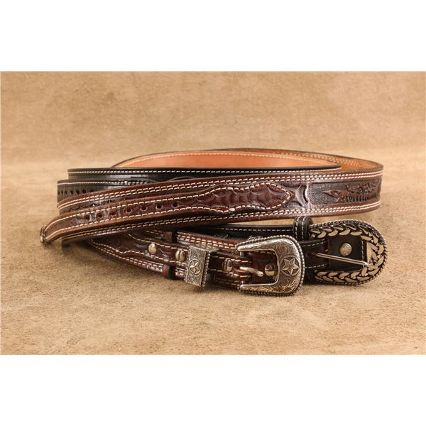Lot Of Two (2) Texas Ranger Kyle Dean Personal Custom Made Leather Belts