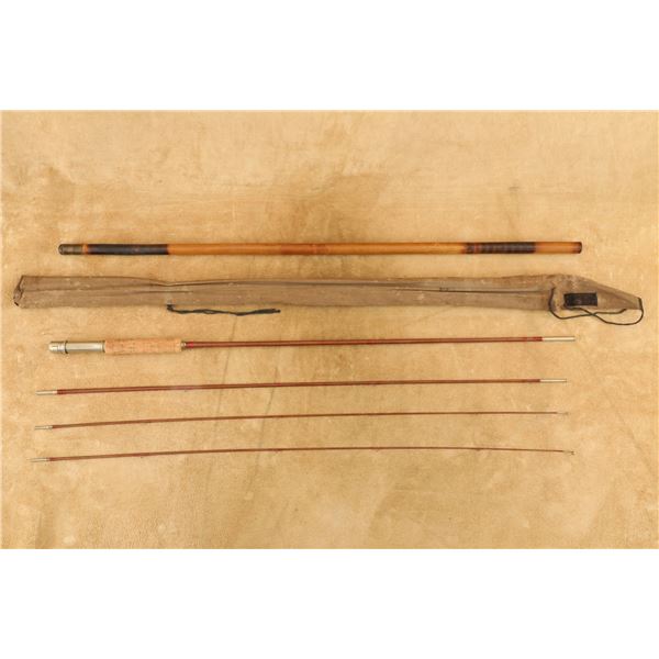 Winchester No. 6050 Bamboo 3 Piece 9' Fly Fishing Rod With Cloth Bag & Bamboo Tip Tube