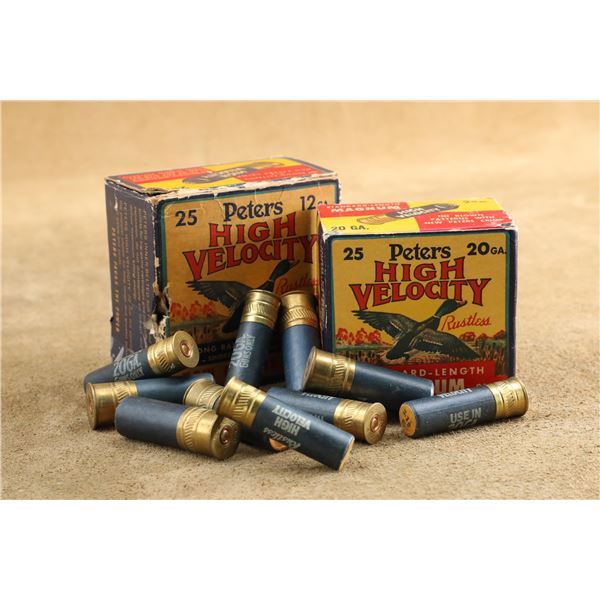 Two Boxes Of Vintage Peters High Velocity 12 GA & 20 GA Shotgun Shell Ammunition
