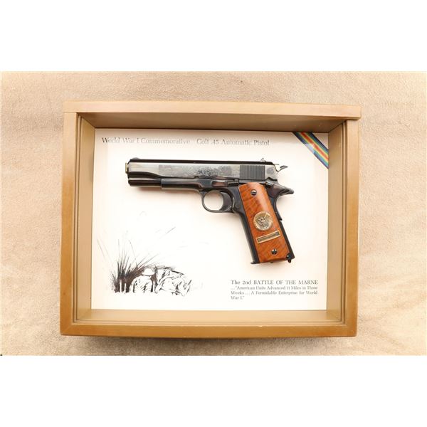 WWI Colt Commemorative Meuse Argonne 1911 .45 ACP 5" Pistol, Marne Display Case, 1969 C&R