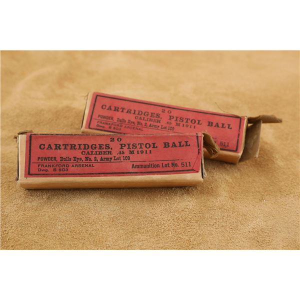 Frankford Arsenal .45 ACP M1911 Ball Ammo Lot No. 511 40 Rds Vintage Military Cartridges