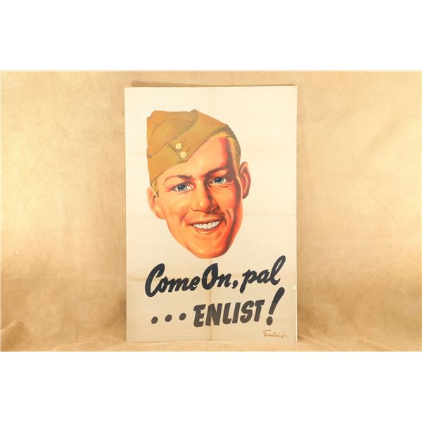 Original 1940s Canadian Military "Come On, Pal... ENLIST!" 24.4" x 36.5" Recruitment Poster