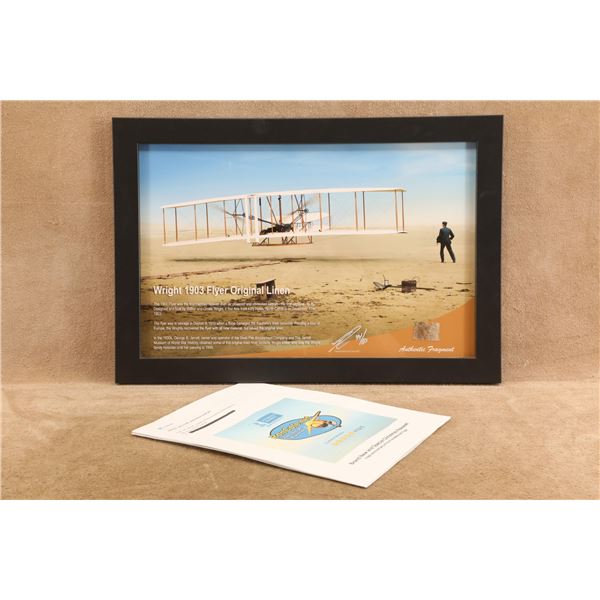 Vintage 1903 Wright Flyer Fabric #44/50 19x13 Framed Relic Back Steel Pier Provenance Document