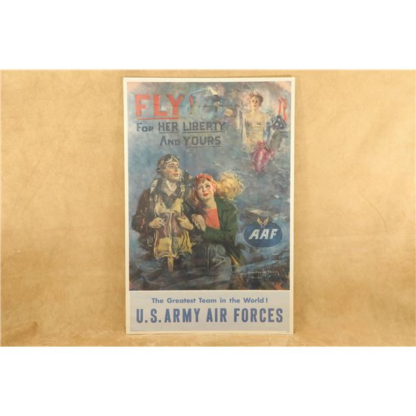 Original 1944 U.S. Army Air Forces "FLY! For HER LIBERTY And YOURS" 25.25" x 38" Poster