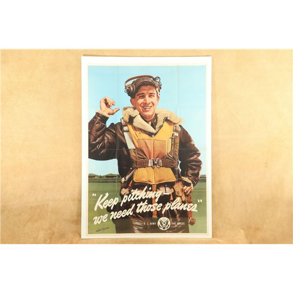 Original 1943 WWII U.S. Army Air Forces / U.S. Government Printing Office "Keep pitching" Poster