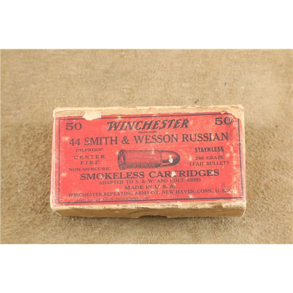 50rd Box Of Vintage Winchester .44 S&W Russian 246 Grain Lead Round Nose Smokeless Ammunition