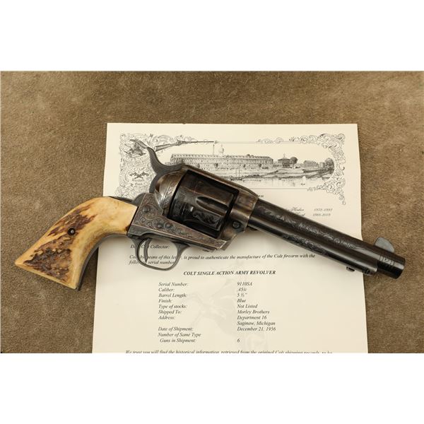 Engraved 2nd Generation Colt Single Action Army SAA 5.5" Blue CCH .45 LC Revolver, 1956 C&R