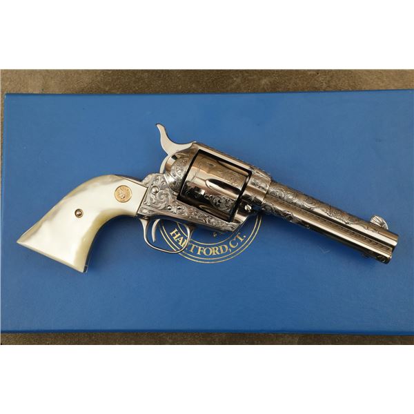 J. Adams Engraved Colt 3rd Gen Single Action Army SAA Nickel .44-40 WCF 4 3/4" Revolver, 1994