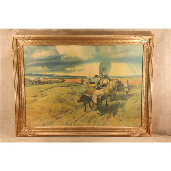 Vintage Robert Wesley Amick The Oregon Trail Framed Lithograph Pioneer Print 45.5"x33.5"