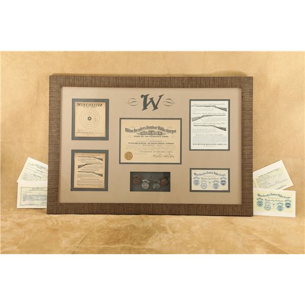 Vintage 1920s Winchester Junior Rifle Corps 32x21.5 Wood Glass Ephemera Framed Display Medal Display