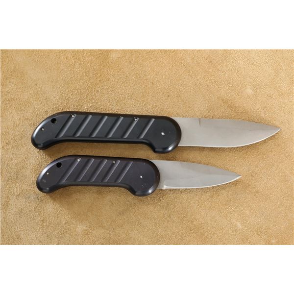 Pair of Navy SEAL "Black Knife" Style Folding Automatic Knives, Sterile Markings