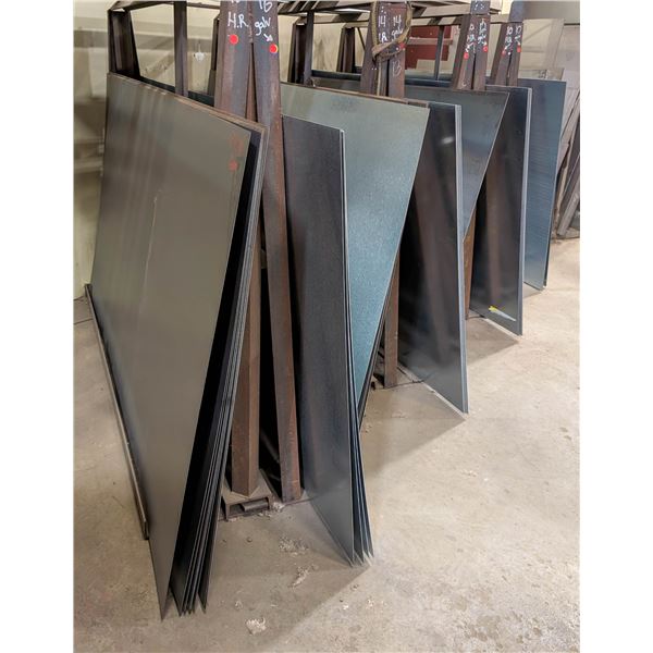 RACK OF ASSORTED GAUGE SHEET METAL INCL HOT ROLLED