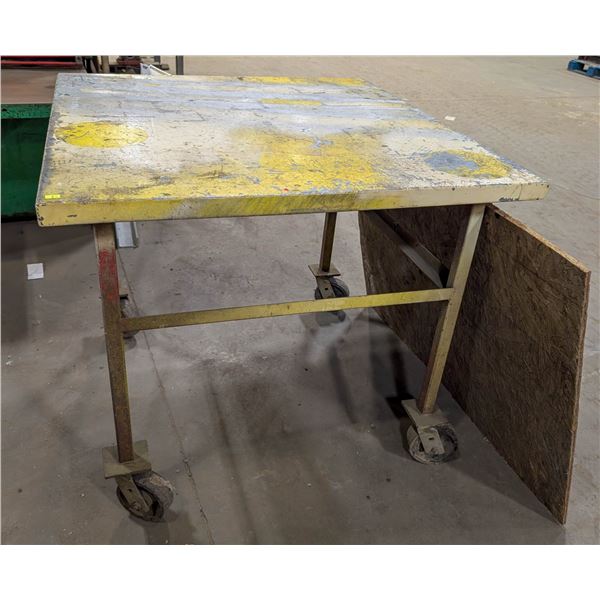 CUSTOM STEEL WORKTABLE ON CASTERS 43" X 43" X 38"