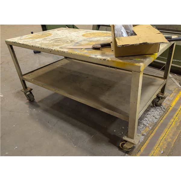 CUSTOM STEEL WORKTABLE ON CASTERS 60" X 32" X 30"