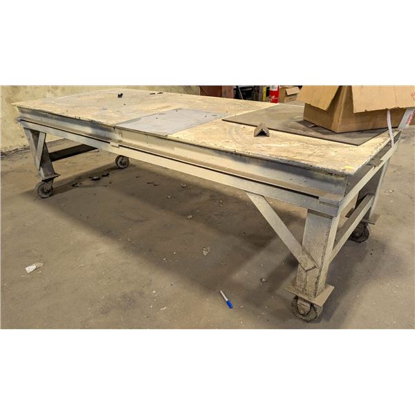 CUSTOM STEEL WORKTABLE ON CASTERS 104" X 40" X 32"