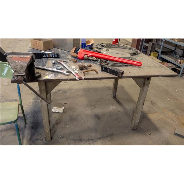 CUSTOM STEEL WORKTABLE W/ MOUNTED VISE