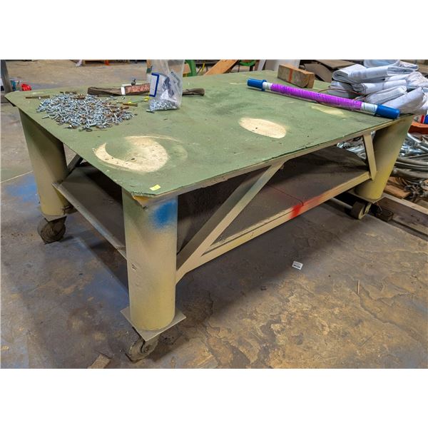CUSTOM STEEL WORKTABLE ON CASTERS 78" X 49" X 31"