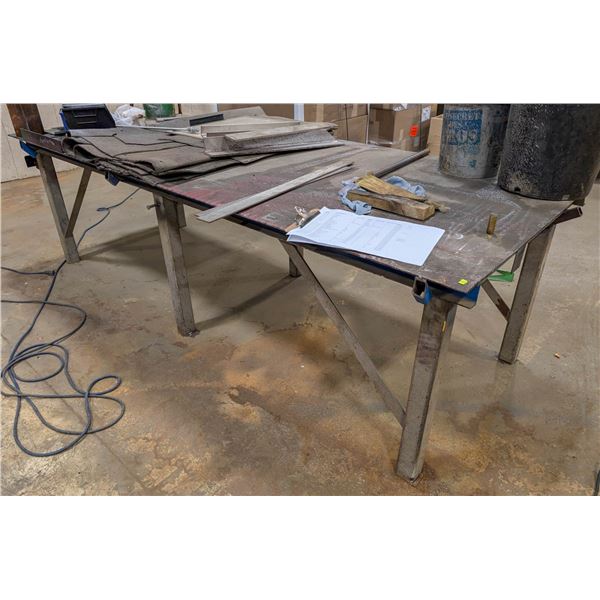 CUSTOM STEEL WORKTABLE ON CASTERS 120" X 48" X 35"