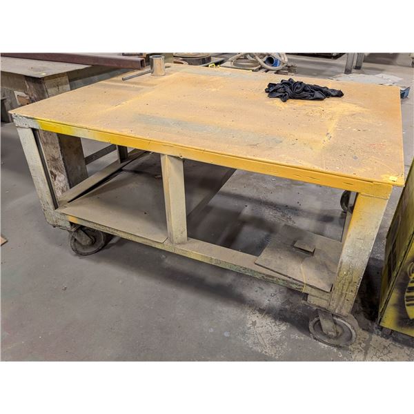CUSTOM STEEL WORKTABLE ON CASTERS 60" X 48" X 32