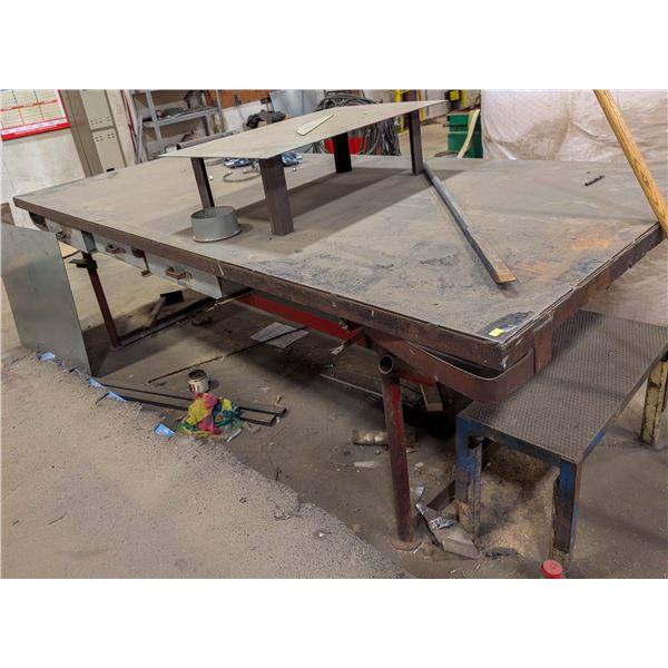 CUSTOM STEEL WORKTABLE W/ DRAWERS 120" X 50" X 37"