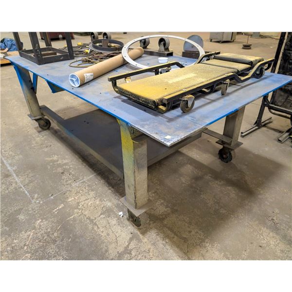 CUSTOM STEEL WORKTABLE ON CASTERS 96" X 48" X 32"