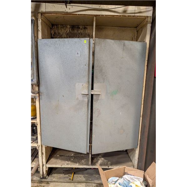 CUSTOM WOOD CABINET W/ METAL DOORS W/ CONTENTS