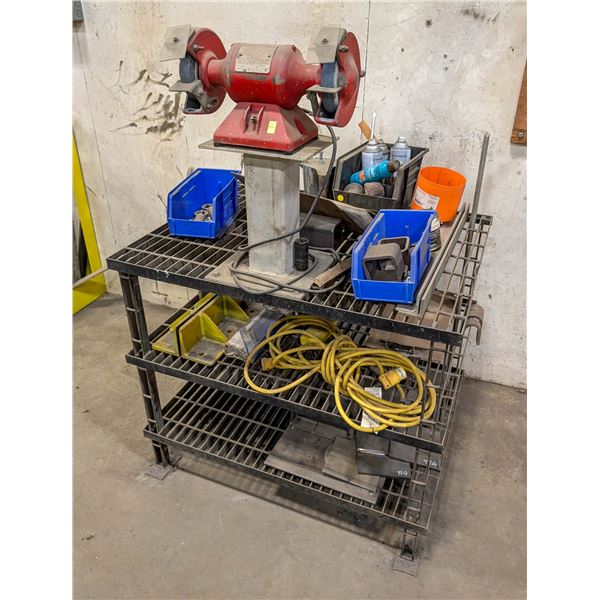 BALDOR 1/3HP BENCH GRINDER W/ CUSTOM MADE RACK &