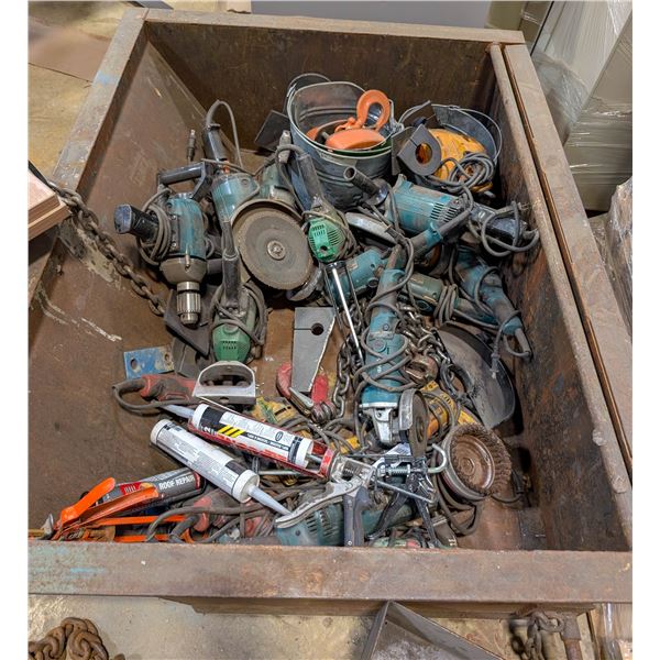 LARGE STEEL CONTAINER OF ASSORTED TOOLS INCL: