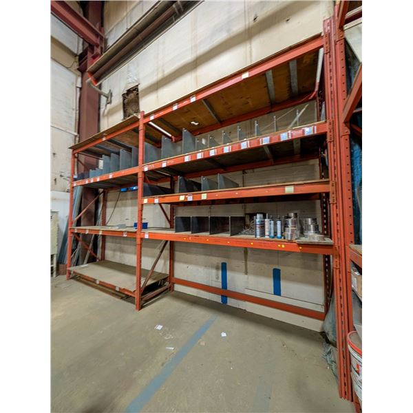 TWO 4-TIER SECTIONS OF PALLET RACKING W/ CONTENTS