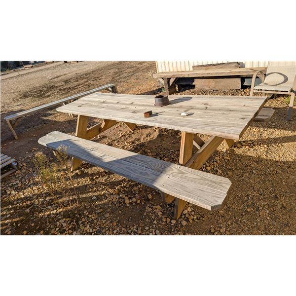 8' WOODEN PICNIC TABLE W/ 2 BENCHES