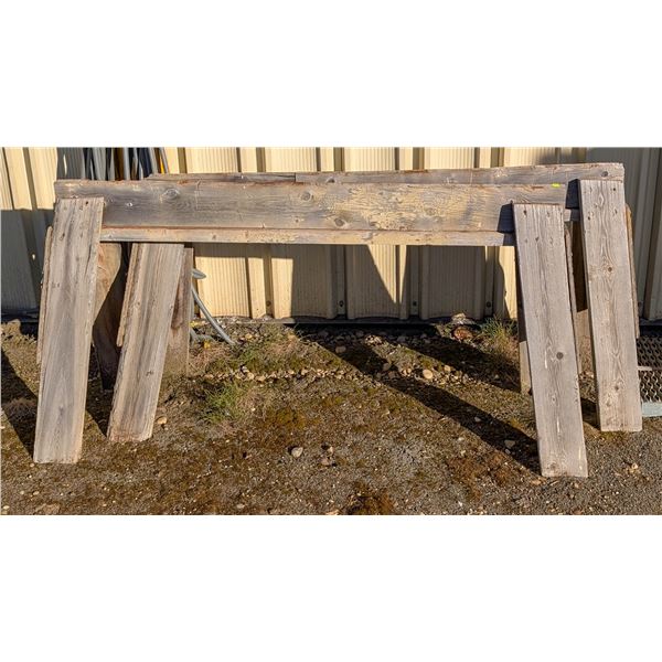 LOT OF 2 WOODEN SAW HORSES 5' LONG, 32" HIGH