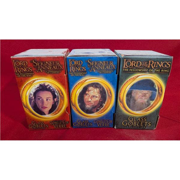 Lord of the Rings Fellowship of the Ring Glass Goblets - Aragorn, Gandalf & Arwen Lot of 3