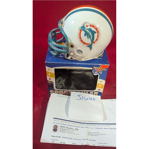 Miami Dolphins Mini Helmet Signed Will Poole #40 w/ Box - Autograph Unverified