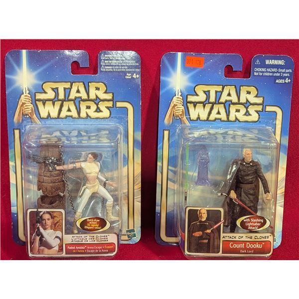Star Wars Attack of the Clones Padme Amidala & Count Dooku Figures - Sealed