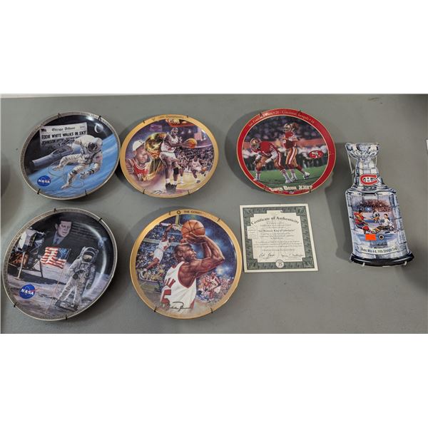 Sports Collector Plate Lot - Joe Montana w/ COA, Michael Jordan, NASA & Canadiens & More