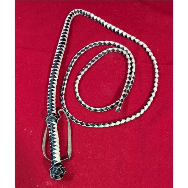 Braided Leather Whip w/ Woven Handle & Matching Leather Lash