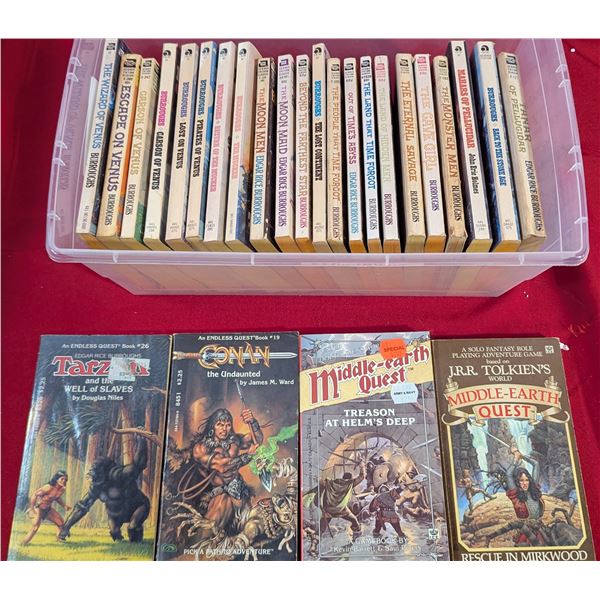 VTG Edgar Rice Burroughs & Fantasy Gamebook Lot - Tarzan, Conan, Middle-Earth Quest